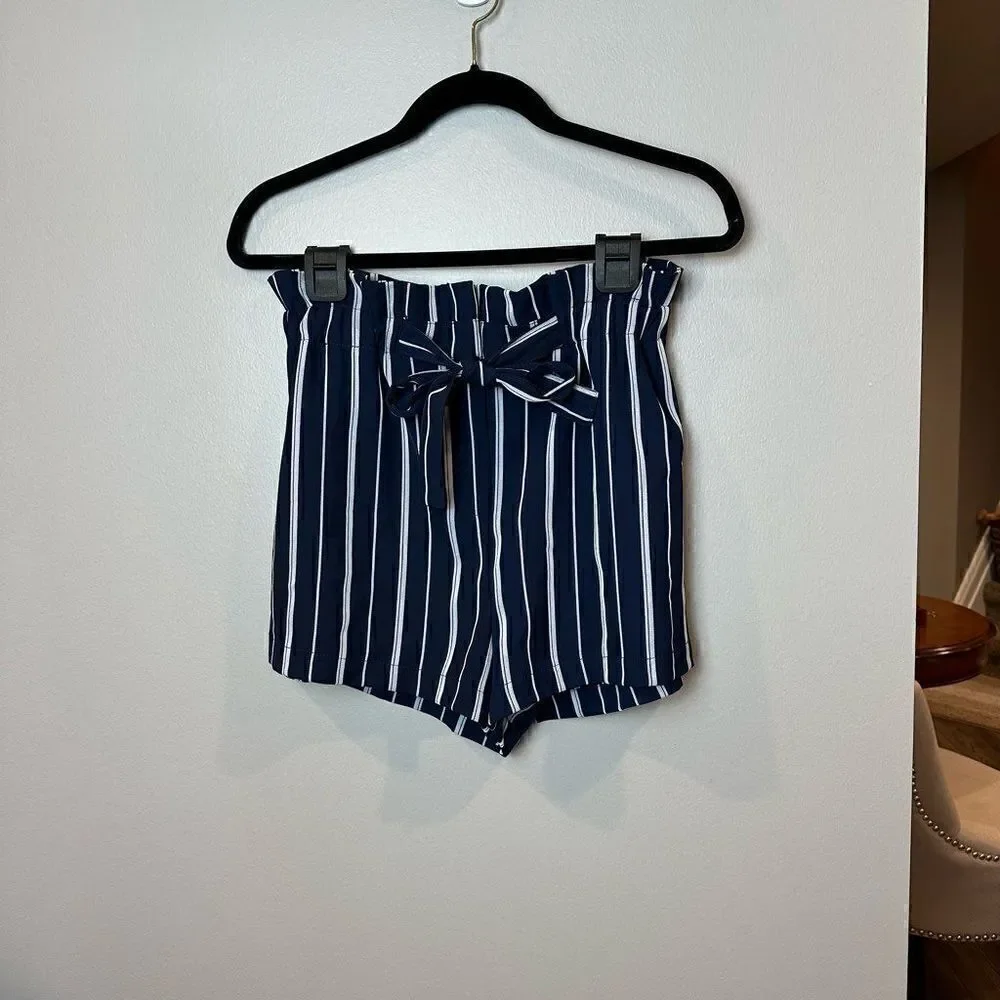Forever 21 Navy & White Paperbag Belted Shorts